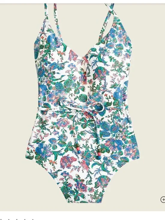J Crew Size 2 One Piece Swimsuit Eco Rounded English Garden Floral Beach Vacay - Picture 1 of 8